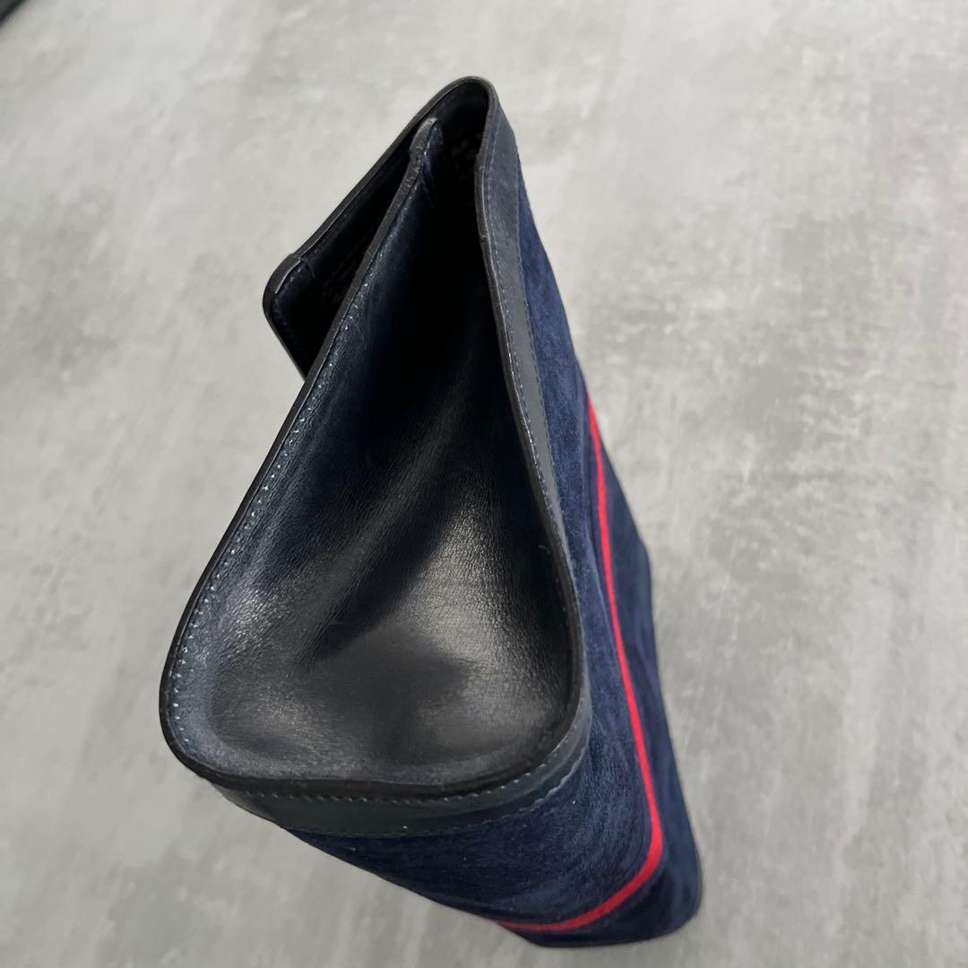 GUCCI スエード　シェリーラインセカンドバック　クラッチバック　ネイビー