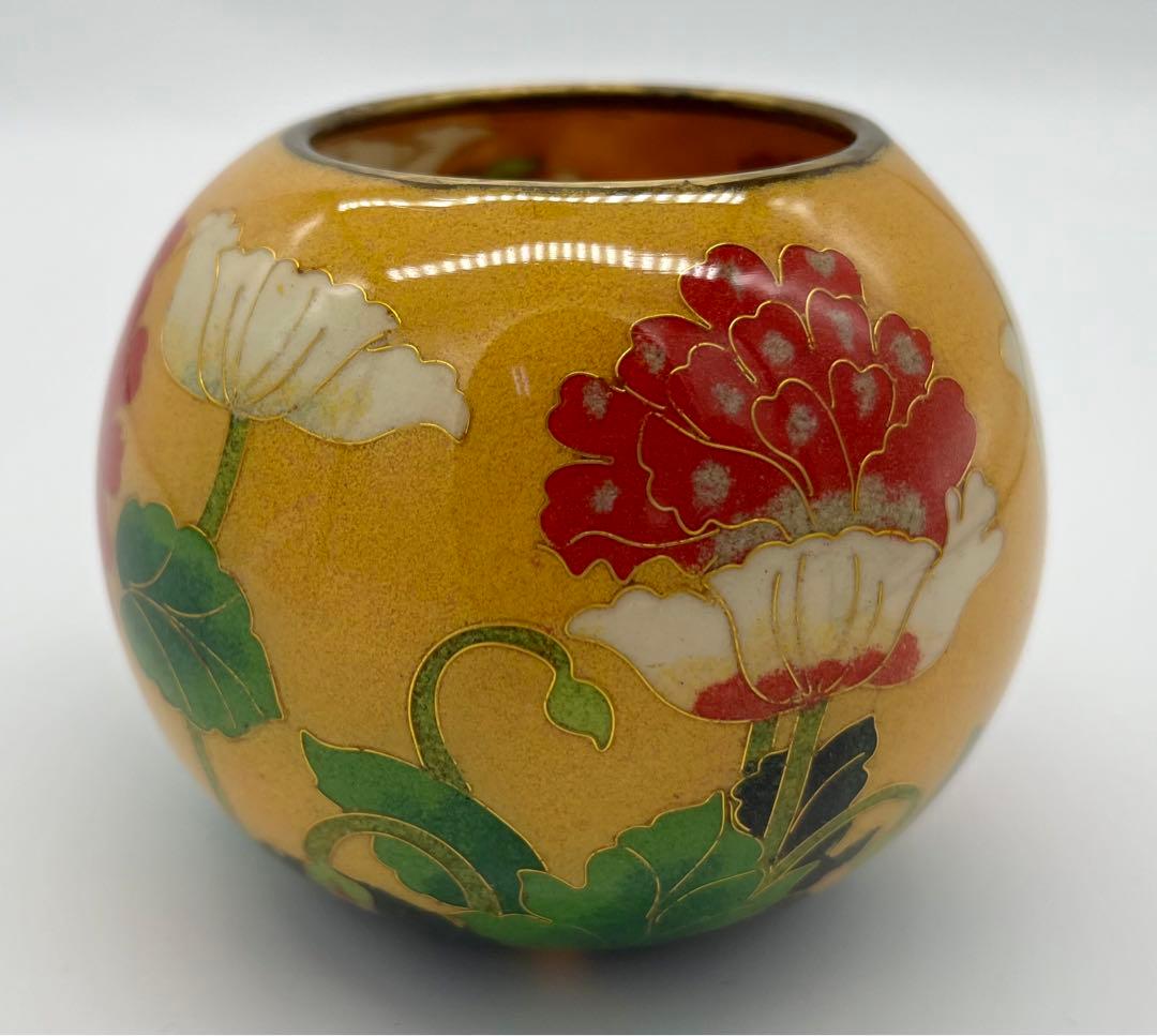 専用です。七宝焼　ケシの花文　ガラス花瓶　合わせ箱付き