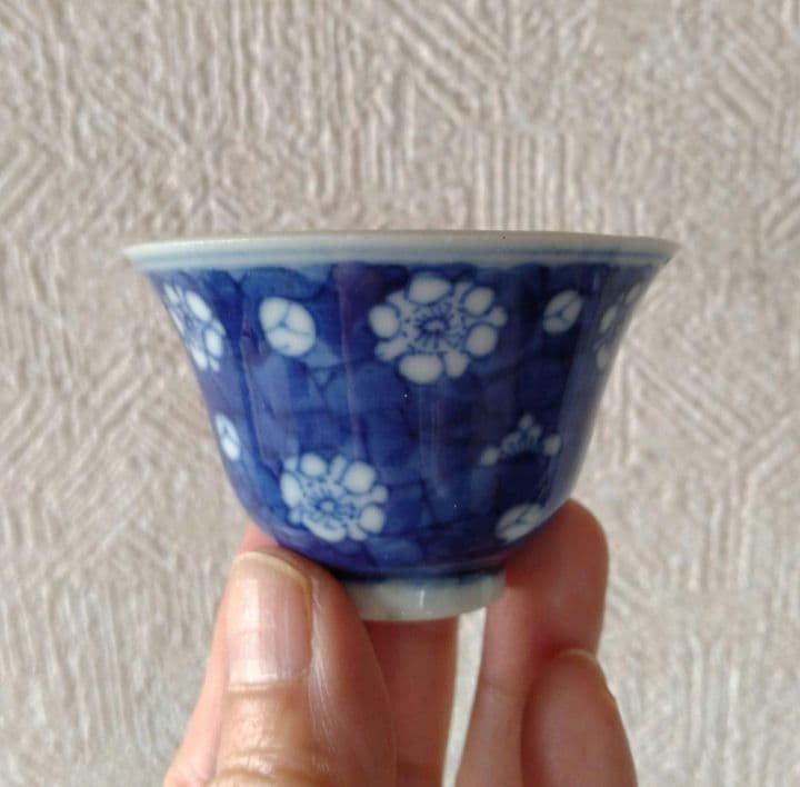 《新春セール！》中国古玩新渡青花氷裂瑠璃梅文盃古伊万里蕎麦猪口