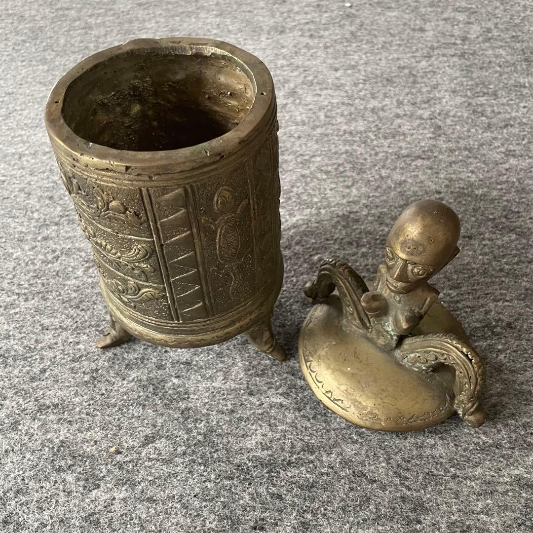 真鍮 スマトラ インドネシア 民芸 民藝 アンティーク 置物 蓋付き