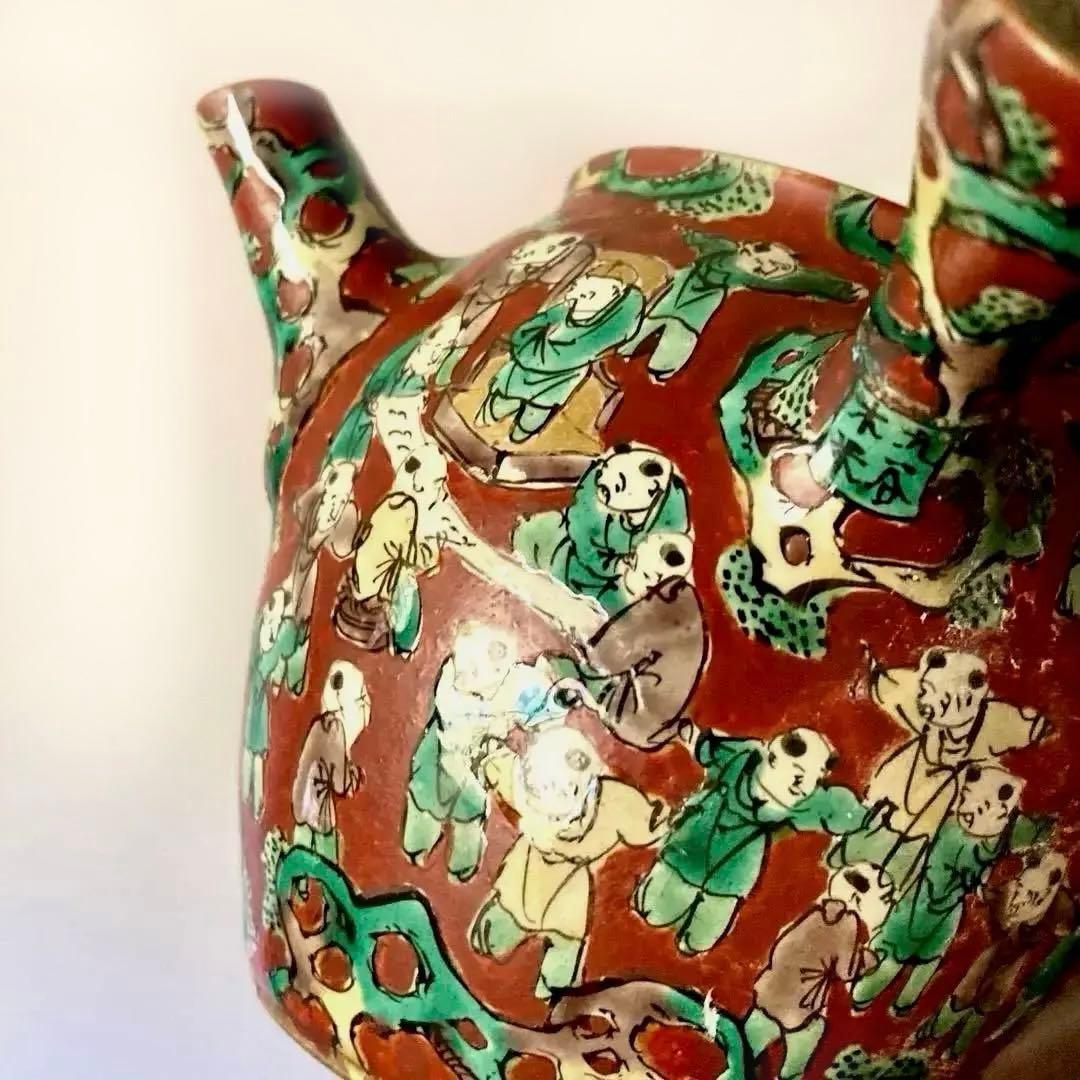 【九谷 木米】 骨董 アンティーク　急須　唐様 金彩赤絵