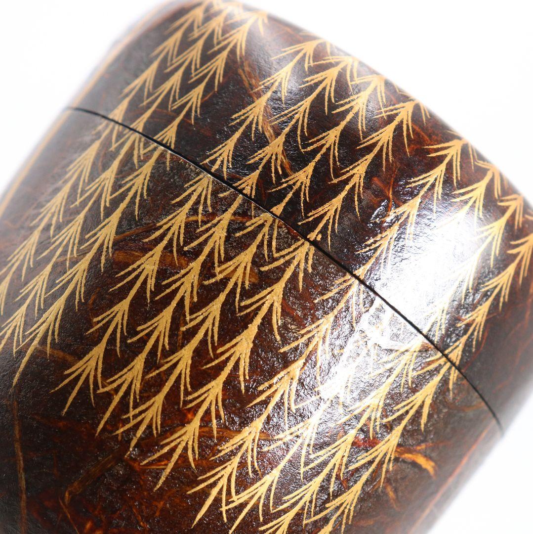 蒔絵師 筑城良斉作 柳蒔絵 中棗 和紙張 茶道具 共箱　V932　N7