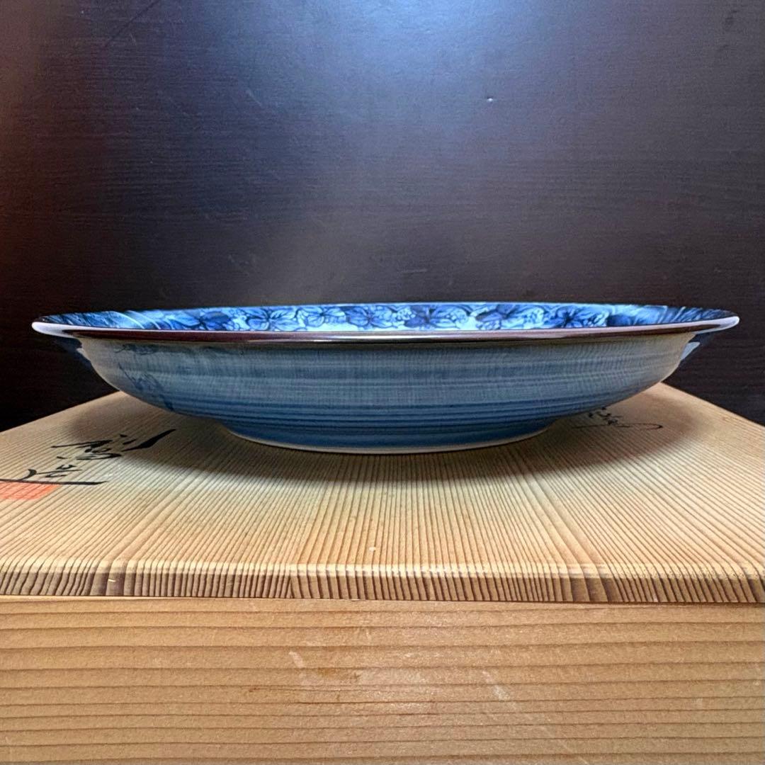 希少✨未使用保管✨京焼 清水焼 加藤利昌 青華祥瑞花鳥 10号皿 箱入✨飾皿 皿