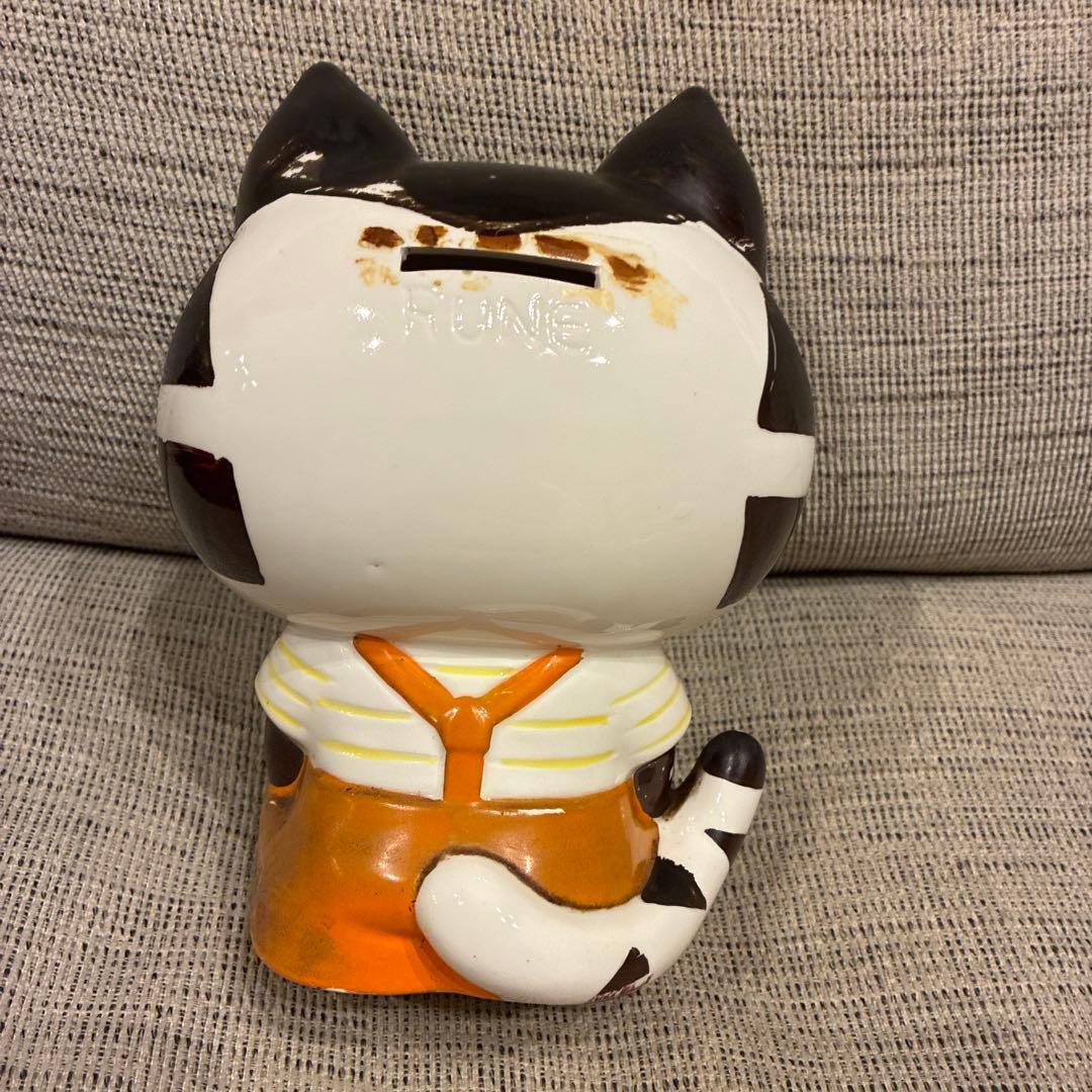 1970年代制作 内藤ルネDesign　オーバーオールを着た猫の陶器貯金箱