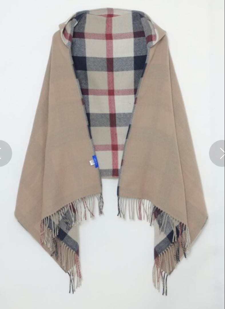 クレストブリッジチェックフード付きショール リバーシブル 38 日本製