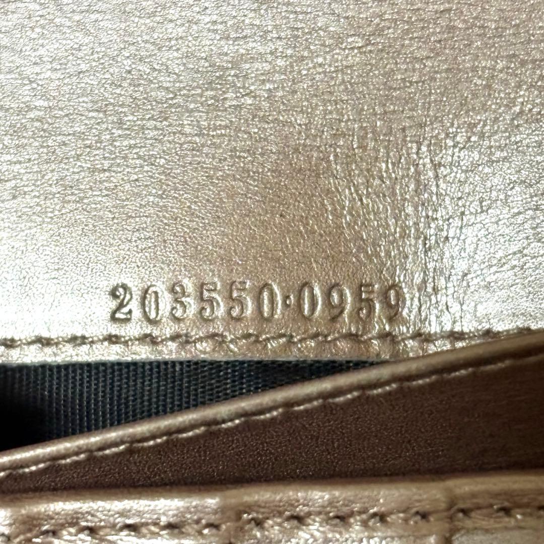 【大人お洒落】グッチ 長財布 シマレザー ハート金具 GG柄 ブロンズ
