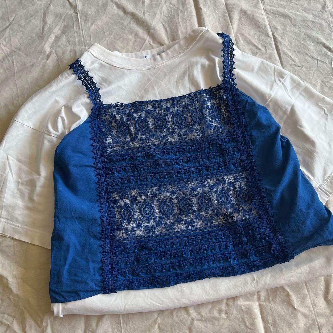 【Bbaywaterr】45Rレースキャミソール カットワーク刺繍 藍染め