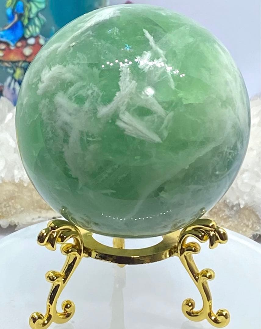 セール　虹入り　エンジェルフェザーフローライト　スフィア　置き物　風水