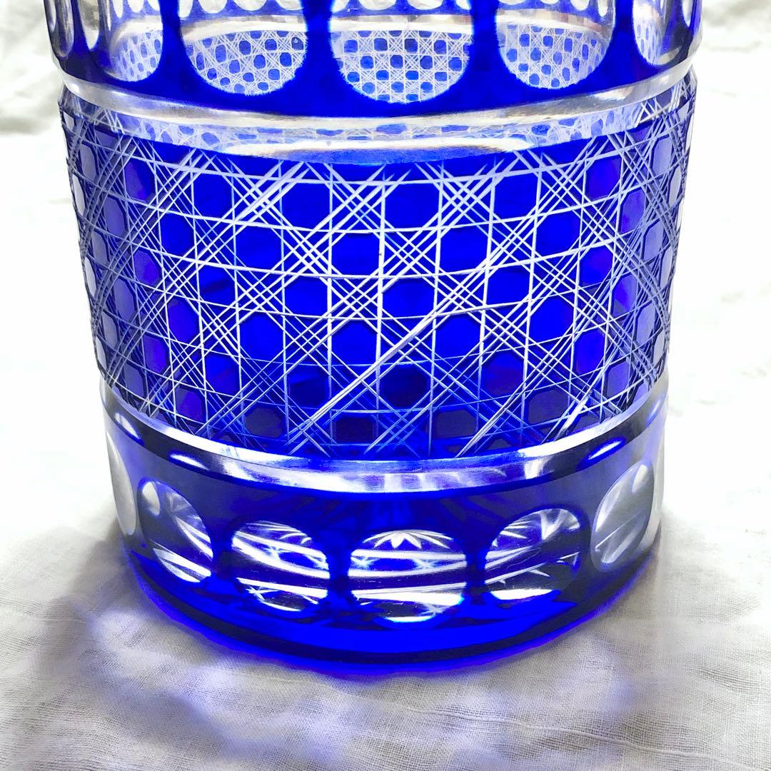 青色硝子　切子細工