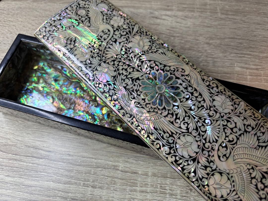 螺鈿と貝が施された筆箱 長箱 韓国螺鈿 海外雑貨コレクター