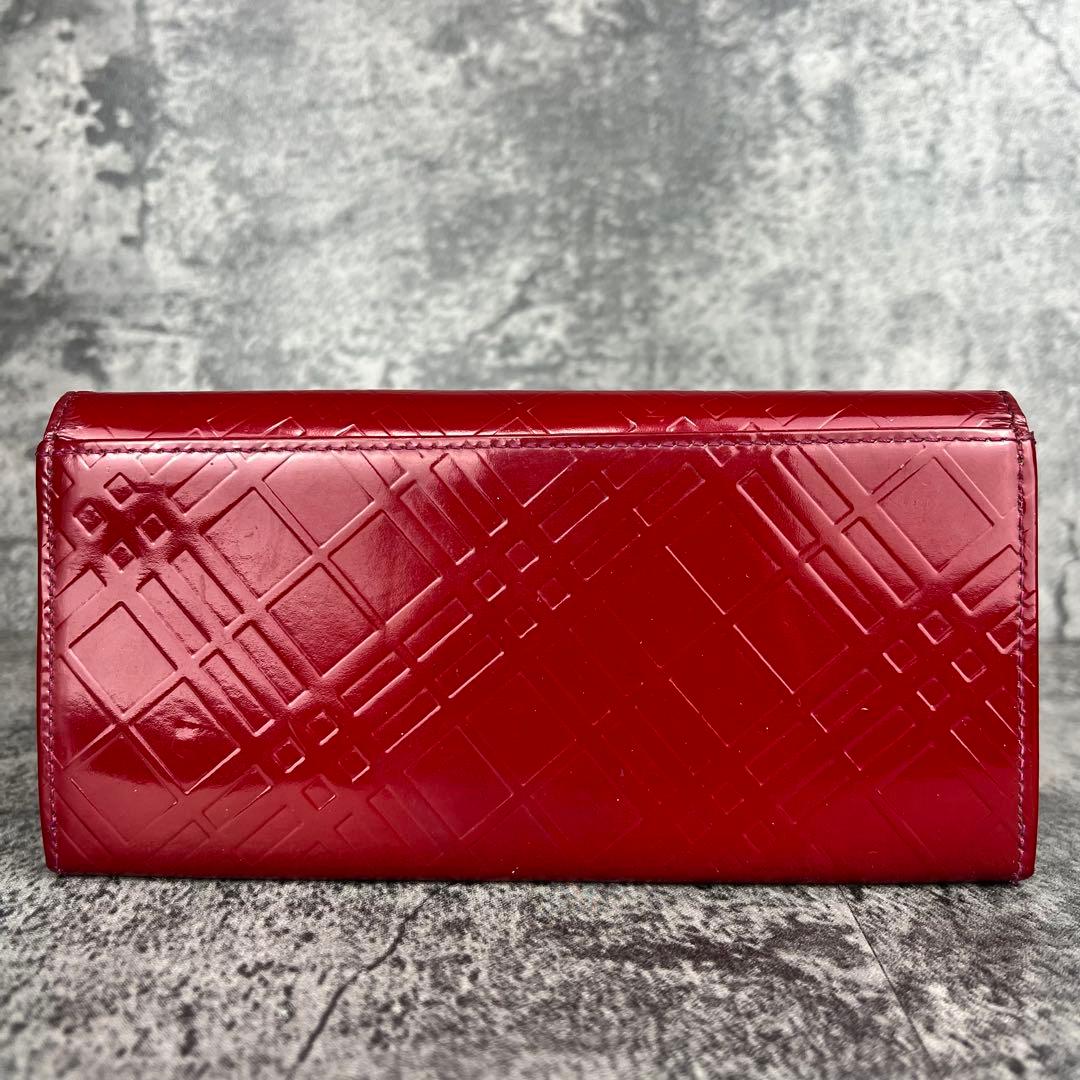 BURBERRY パテントレザー 型押し 二つ折り長財布 レッド