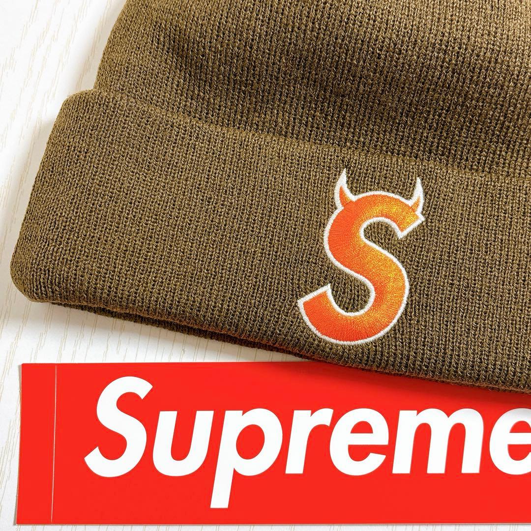 Supreme NEW ERA ニット帽　ツノ　デビル　Sロゴ　ブラウン　茶色