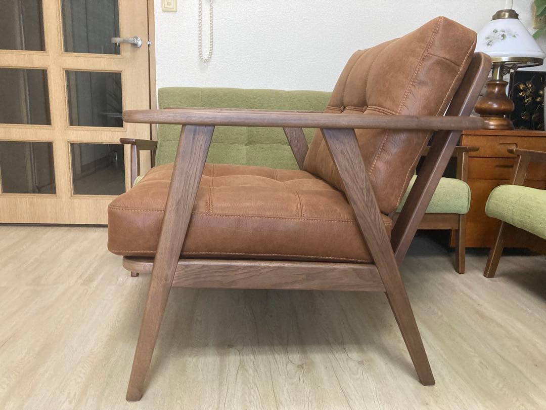 一人掛けソファ 北欧風 無垢材 ナチュラル 美品 定価11万 クラッシュゲイト