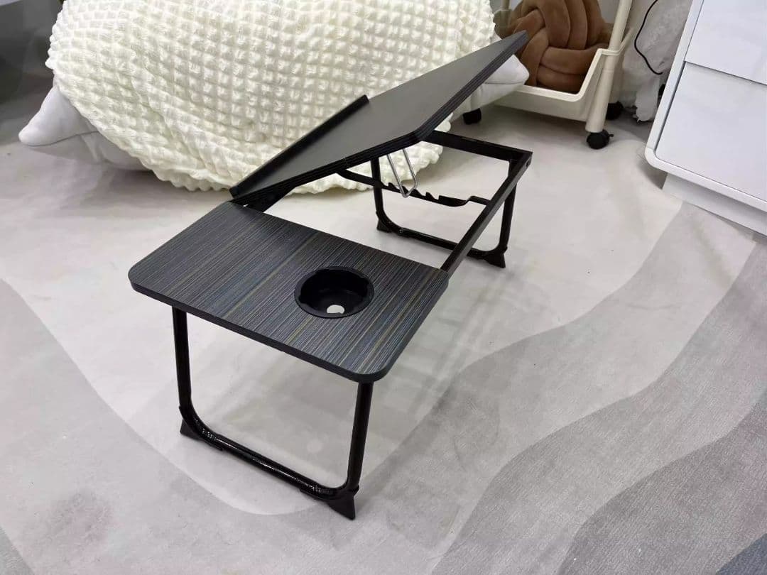 モダン座卓 調整可能 天板 ドリンクホルダー付き