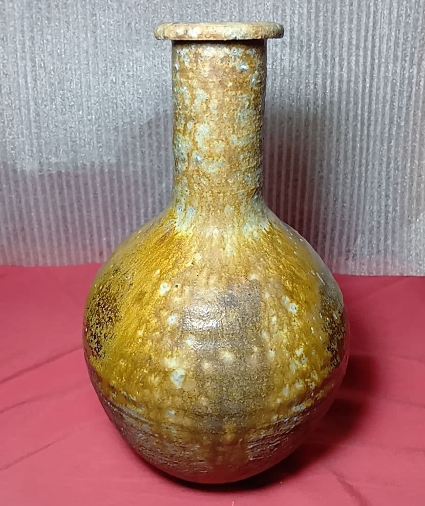 骨董品 越前平等 織田焼 左近窯 花瓶 共箱付 花器 花入 華道具 陶芸 極美品