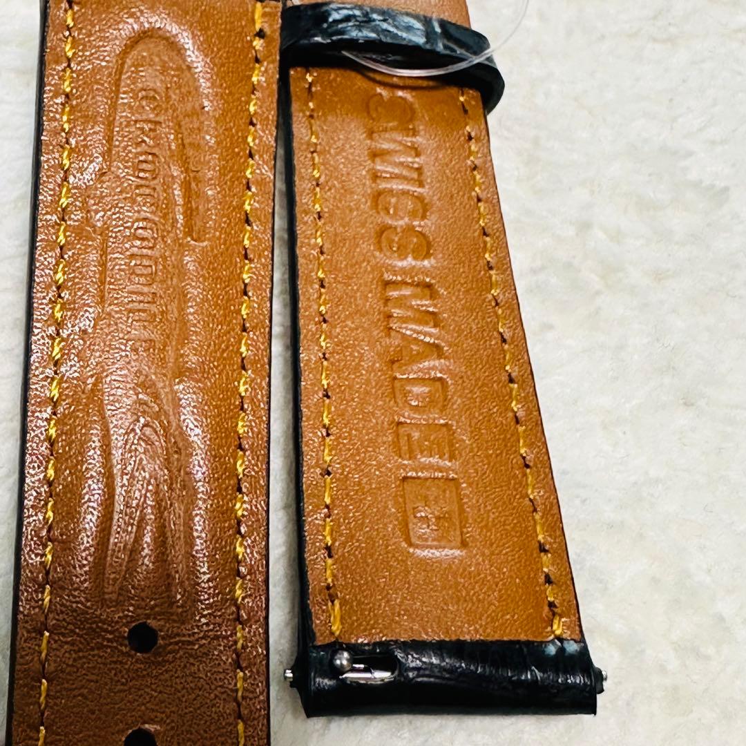 3005#20mm-18mmブラック★本物クロコダイルベルト★スイス製