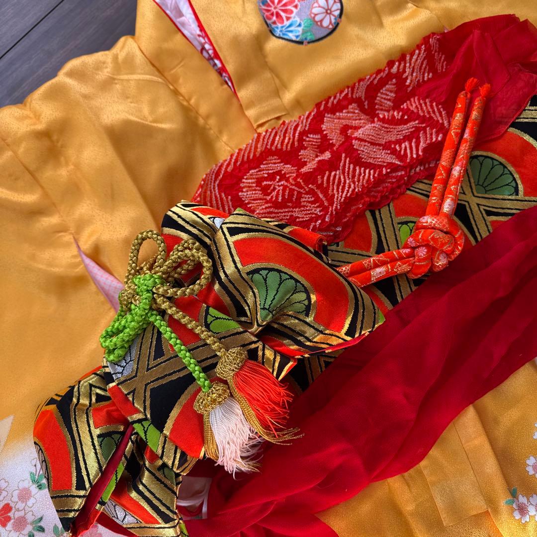 七五三　七歳　フルセット　山吹色　アンティーク