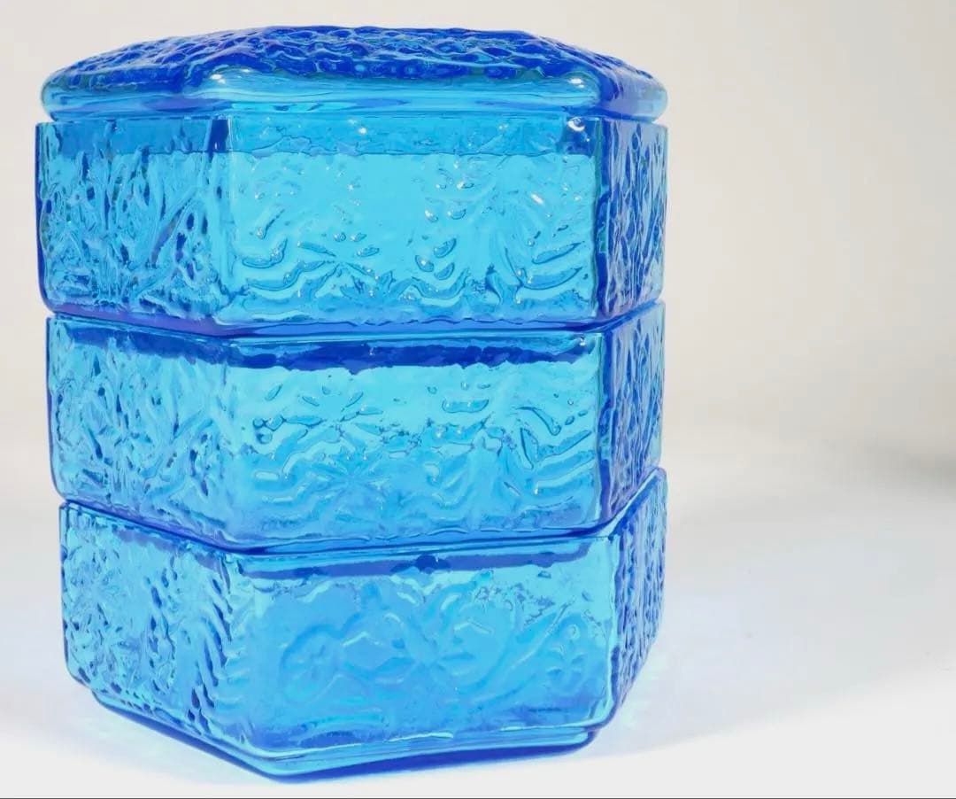 『江戸吹硝子　六角縁高』『清昌堂やました謹製』三段重箱 茶道具