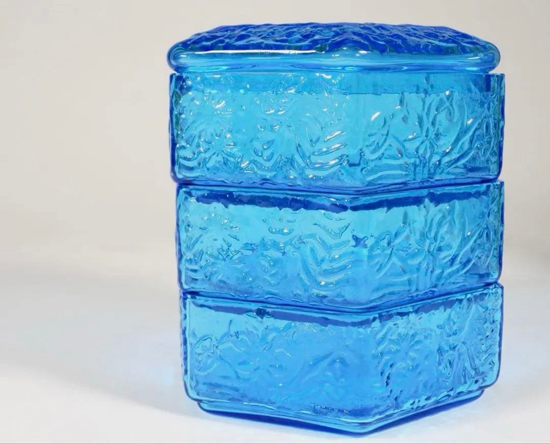 『江戸吹硝子　六角縁高』『清昌堂やました謹製』三段重箱 茶道具