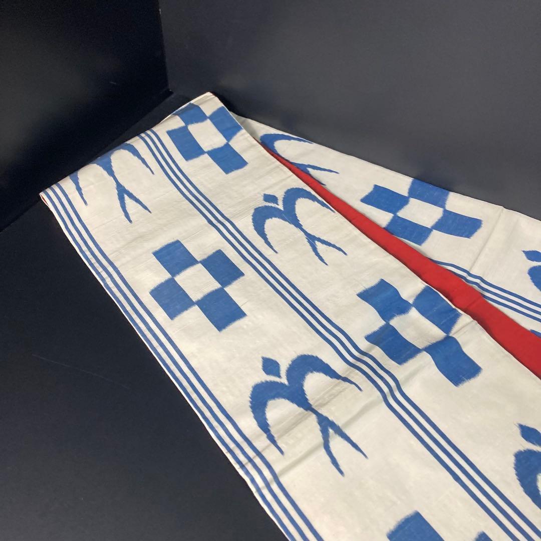 ZF-1343 袋帯 琉球絣 紬 燕 市松 美品 正絹 全通 お洒落