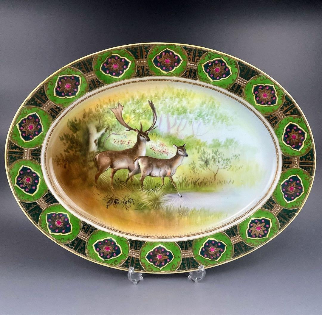 【大型４０cm！】オールドノリタケ 鹿紋 金盛り 大皿 プレートセット