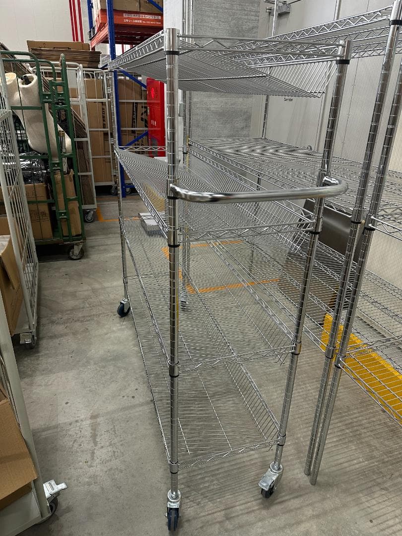 ステンレス製 メタルラック（キャスター付き） 4段 シルバー キャスター付き