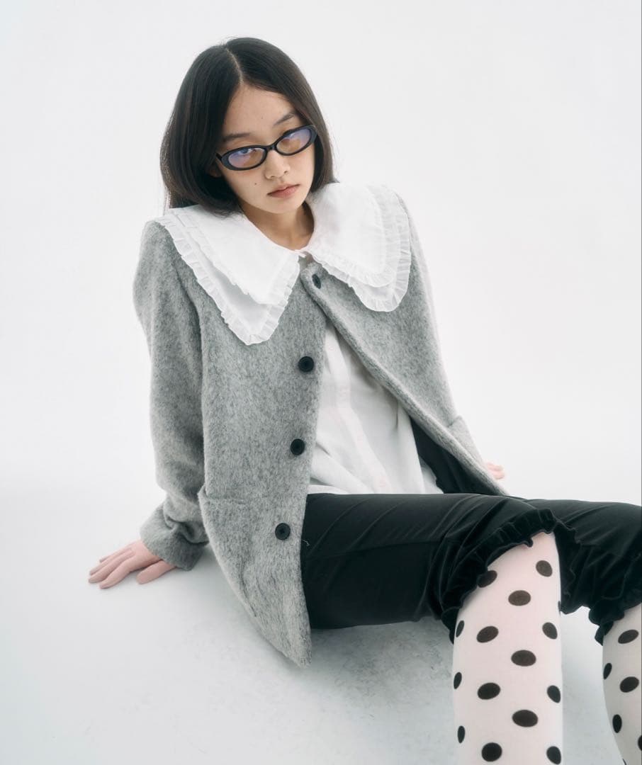 【FEKETE】ノーカラーウールシャギージャケット/ S