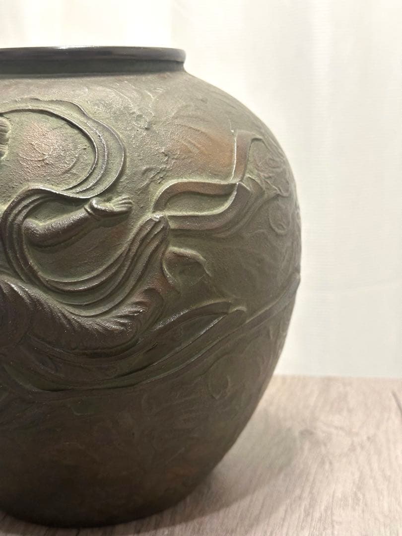 天女図 青銅壺 花瓶 インテリア 置物 ブロンズ 花器 高さ21cm