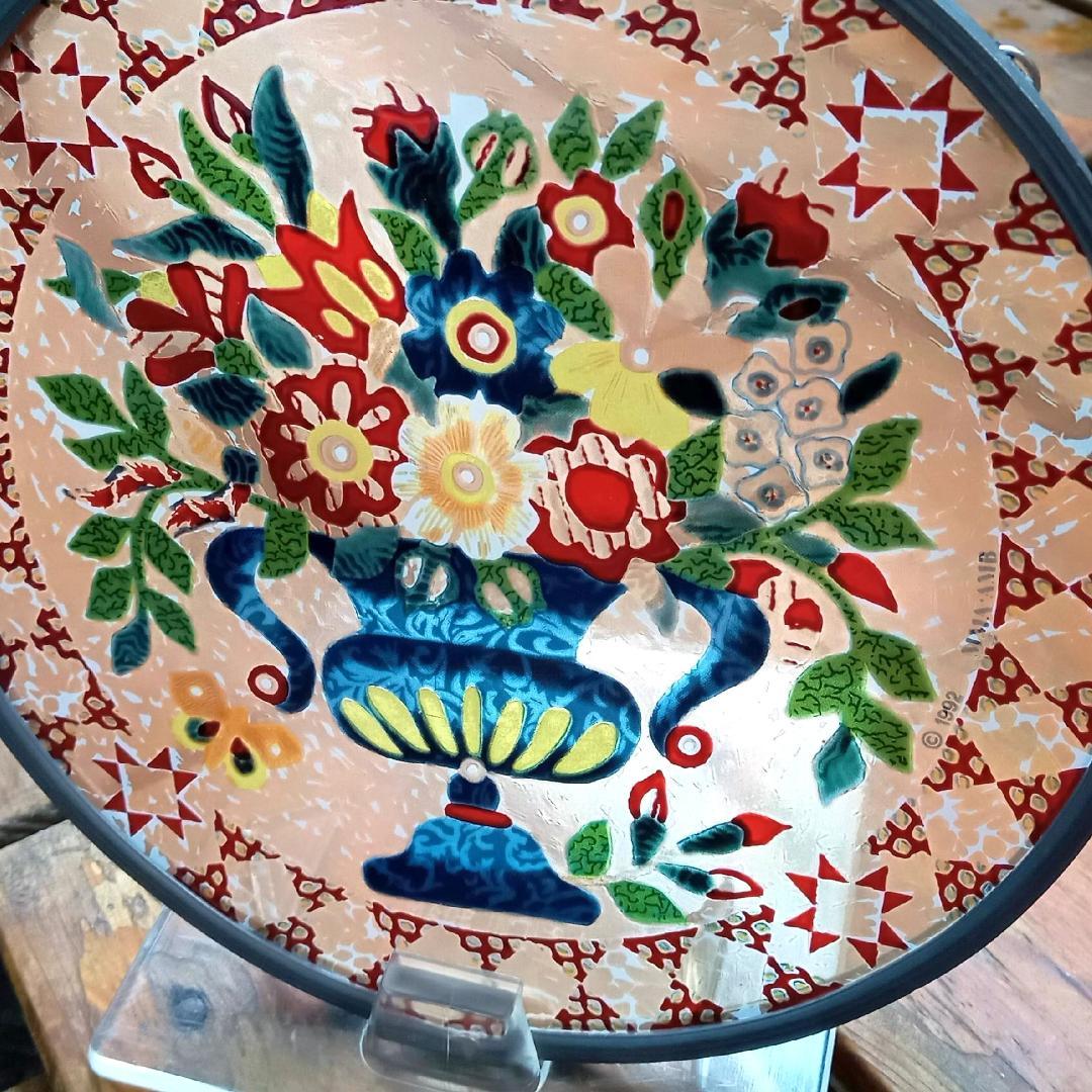 アメリカ ステンドグラス 花瓶キルト柄 グラスマスターズ社