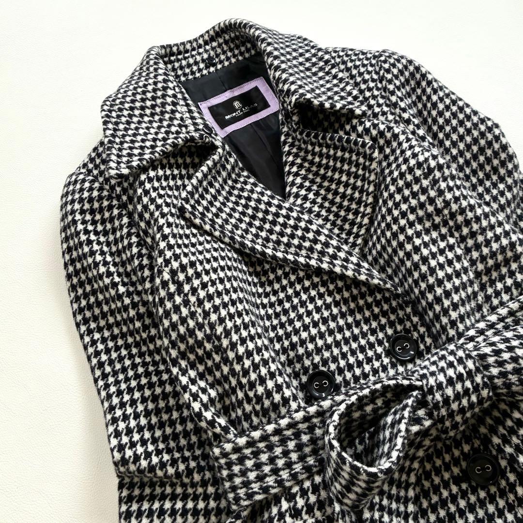 ◆上質◆大きいサイズ◆ブルーフォックス◆ロングウールコート◆千鳥格子◆白黒◆LL