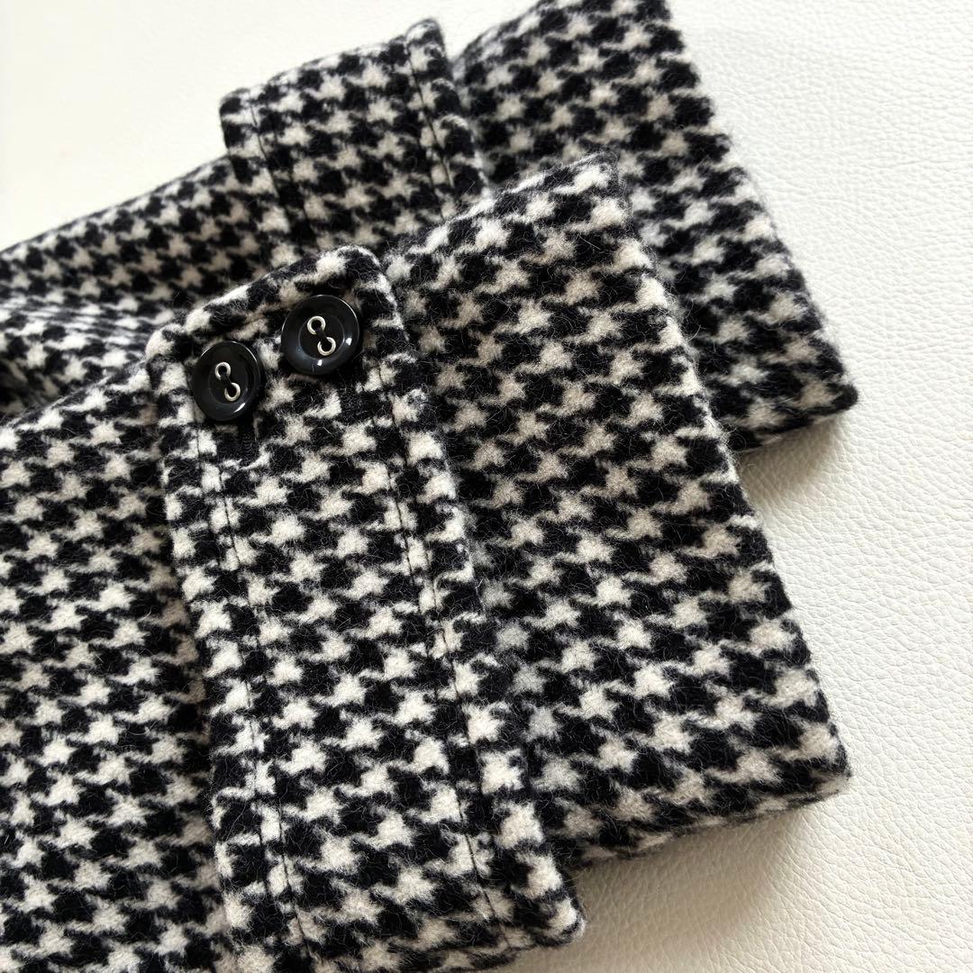 ◆上質◆大きいサイズ◆ブルーフォックス◆ロングウールコート◆千鳥格子◆白黒◆LL