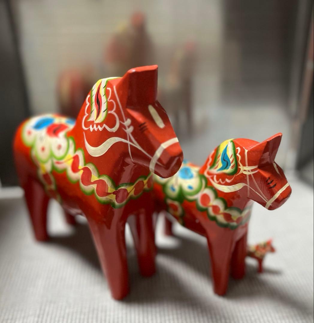 スウェーデン 郷土玩具 木製 ダーラナホース セット 大中小 3頭　赤