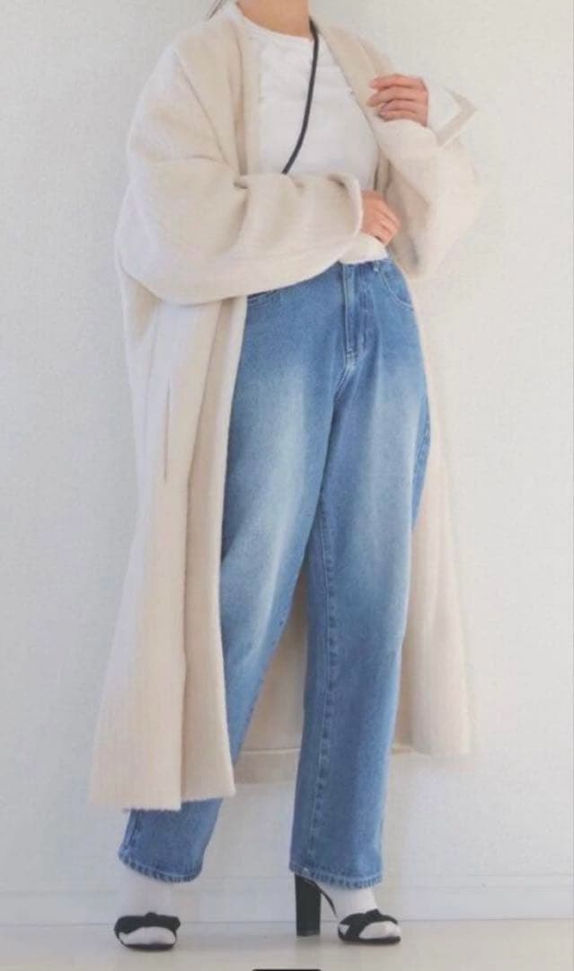 新品未使用　ATON アルパカ ヘリンボーン ノーカラーコート　アイボリー