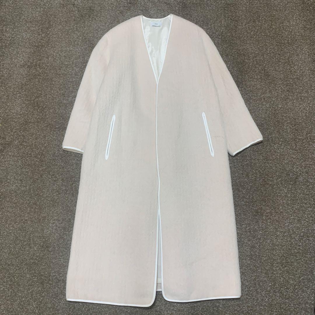 新品未使用　ATON アルパカ ヘリンボーン ノーカラーコート　アイボリー