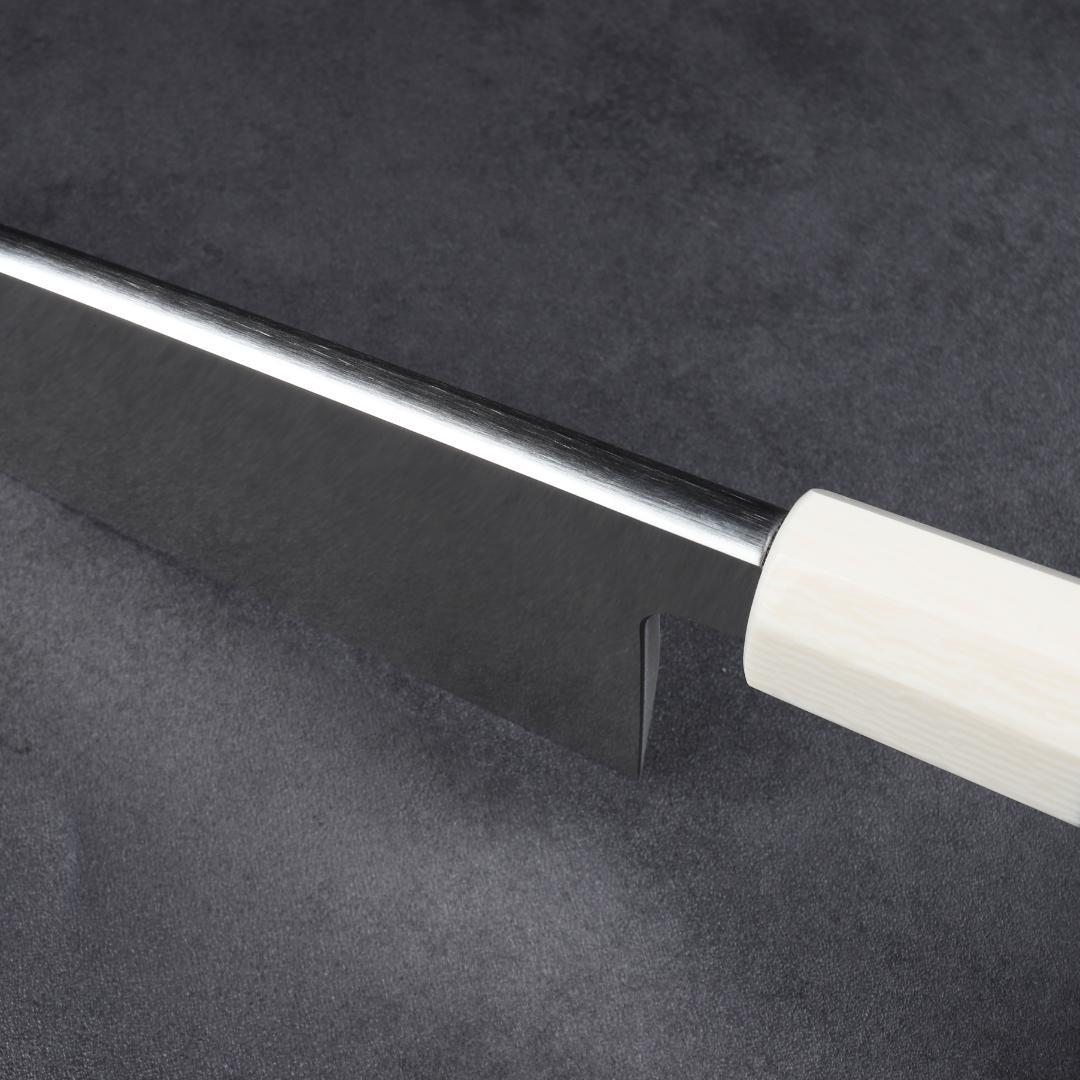 6882 出刃包丁 6寸 刃渡り180mm 刺身包丁 人工象牙黒三本巻八角柄