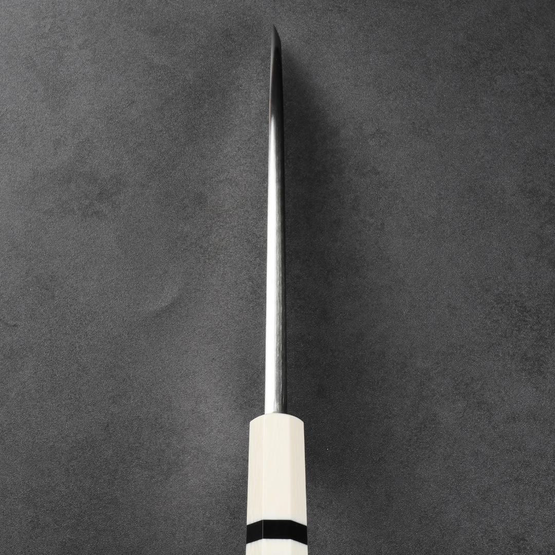 6882 出刃包丁 6寸 刃渡り180mm 刺身包丁 人工象牙黒三本巻八角柄