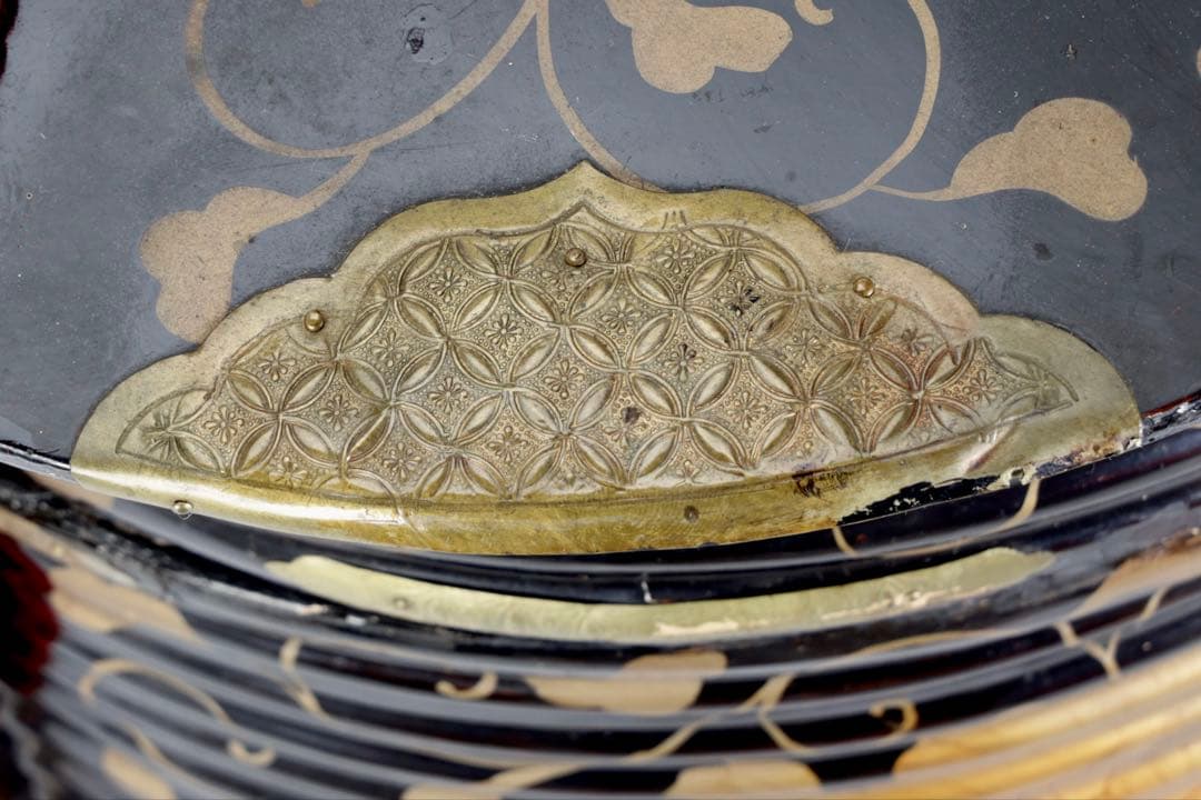 江戸後期〜明治期 黒漆塗 金蒔絵牡丹唐草文 行器 ほかい 婚礼道具 骨董 古美術