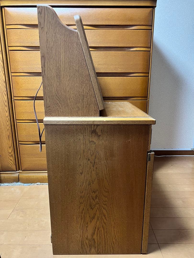 木製ドレッサー 鏡台 化粧台 コンセント 開閉式ミラー 収納付椅子セット レトロ