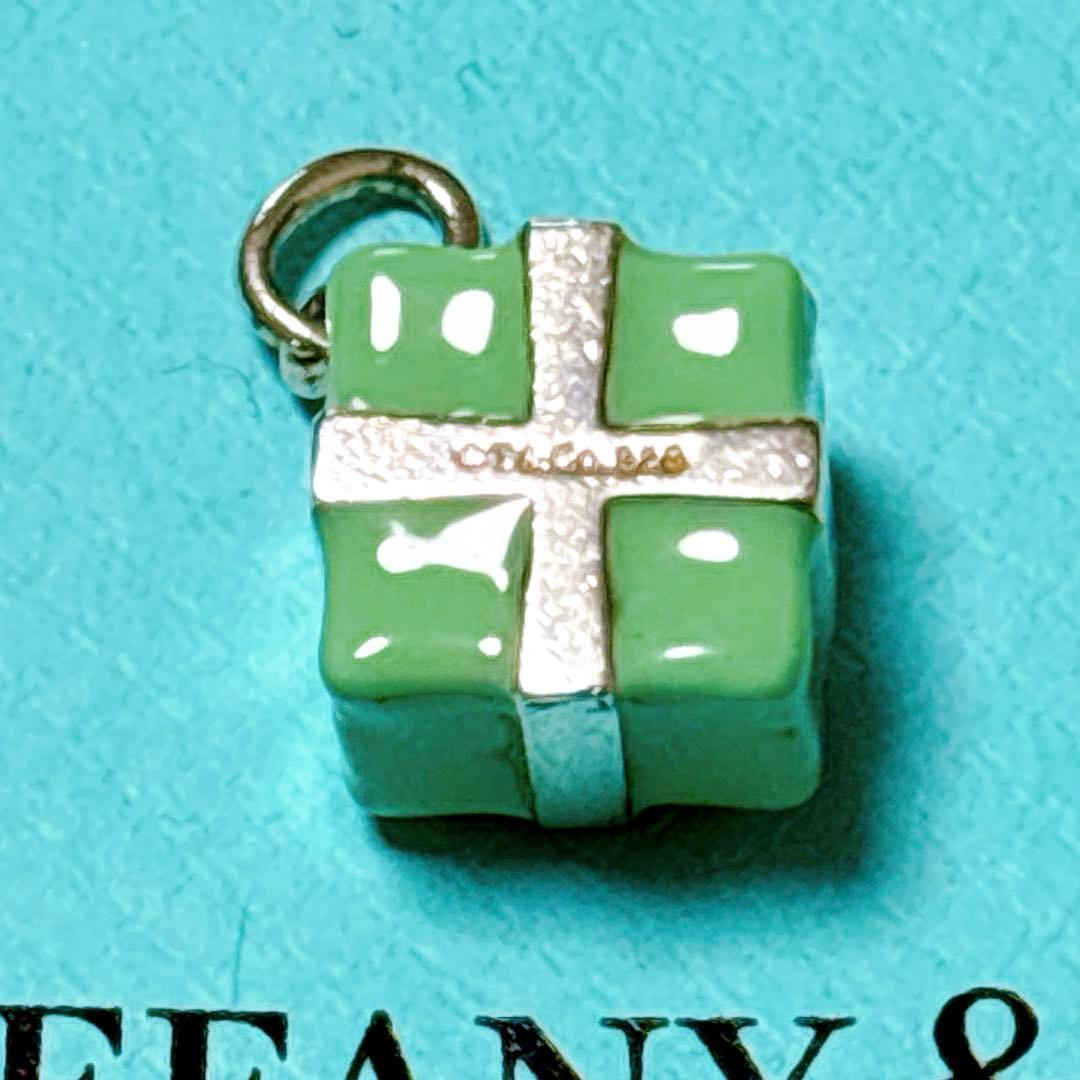 【美品】ティファニー チャーム エナメル ブルーボックス 緑 SV925
