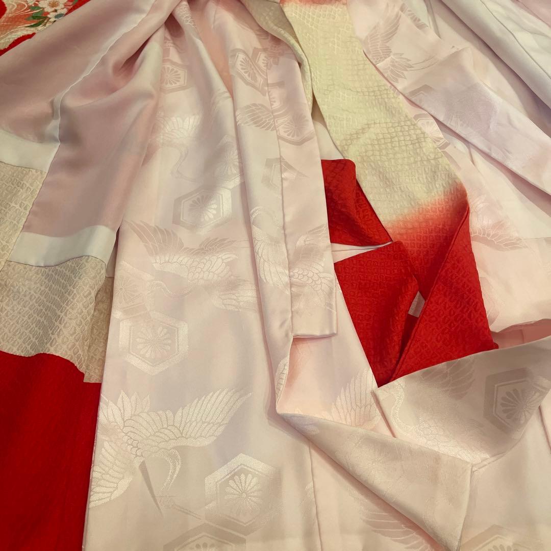 正絹　友禅調 晴れ着 朱赤 古典柄 絞り　七五三 お宮参り長襦袢セット