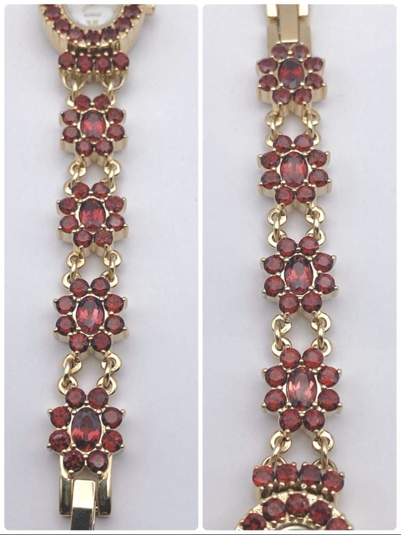 希少　D.M Buxton ホワイトシェル文字盤 ガーネット装飾 ブレスウォッチ