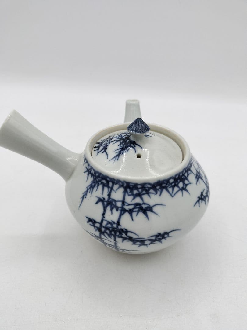 c733 煎茶器セット 染付　竹 「清影揺風」湲仙 5客 茶道具 古物