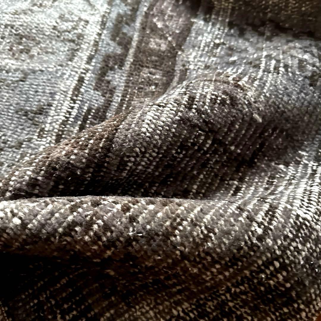 62×137.5 ダークグレイオーバーダイ　ボタニカル　トルコヴィンテージラグ