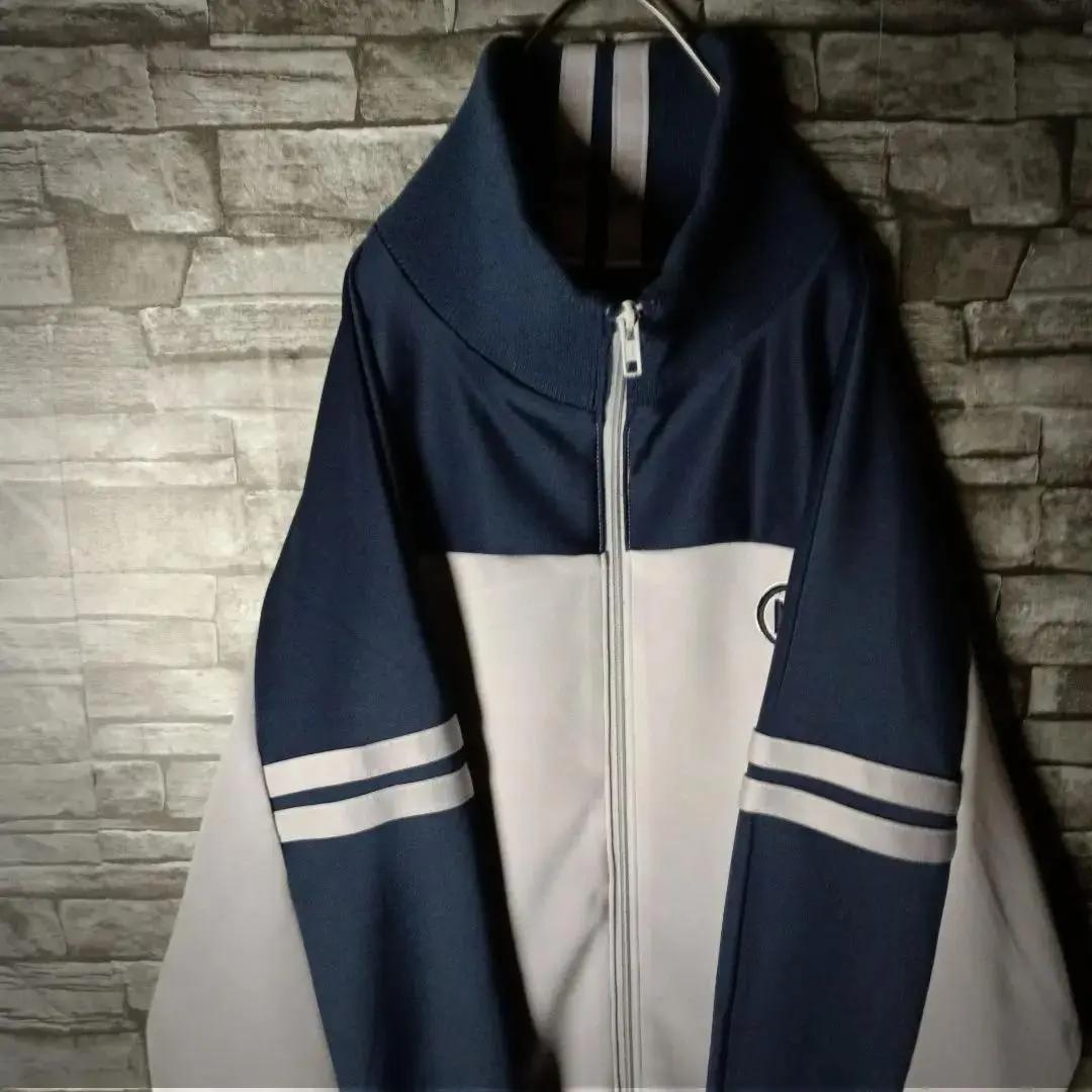 9090ジャージ バイカラー 刺繍Nロゴ ハイネック リブ切替 超ワイド 大きめ