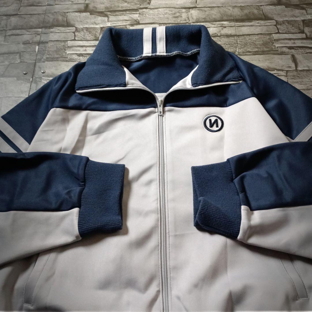 9090ジャージ バイカラー 刺繍Nロゴ ハイネック リブ切替 超ワイド 大きめ