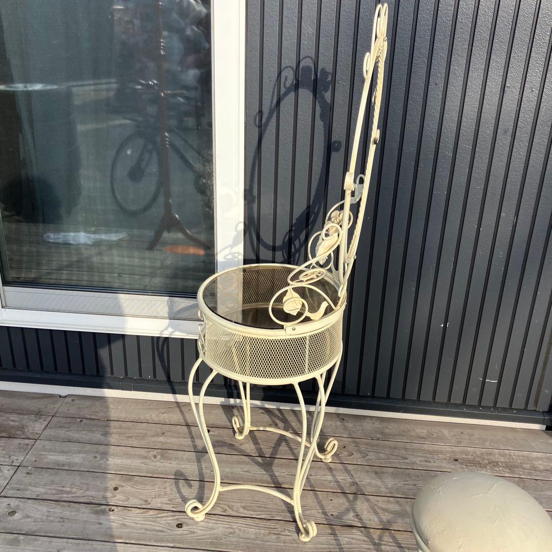 ロココ クラシカル アイアンフレーム 花装飾ドレッサー 化粧台 スツール付き