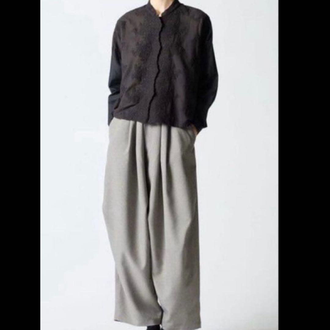 ミズイロインド　mizuiro ind レーススタンドカラーワイドシャツ 黒