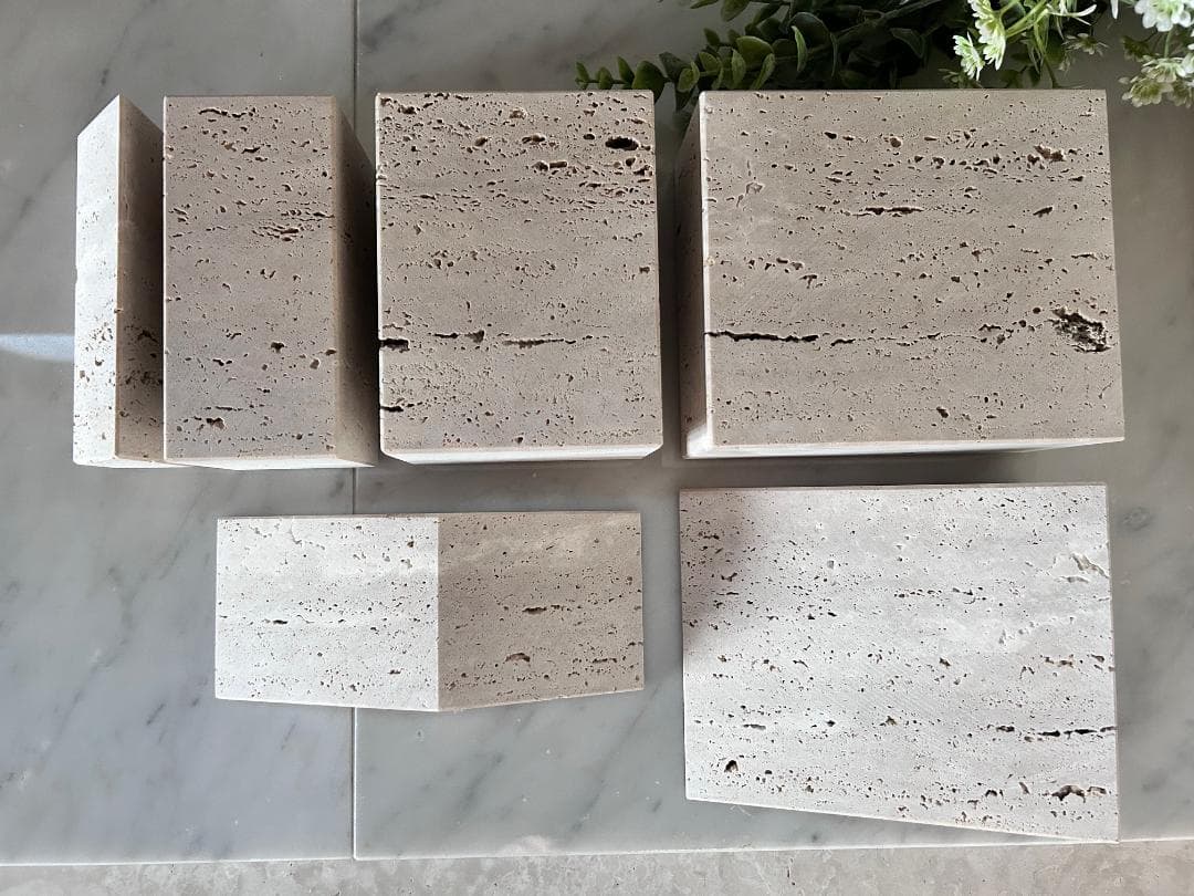 天然大理石　イタリア　トラバーチン●ブロック　6個セット●ディスプレイ●送料無料