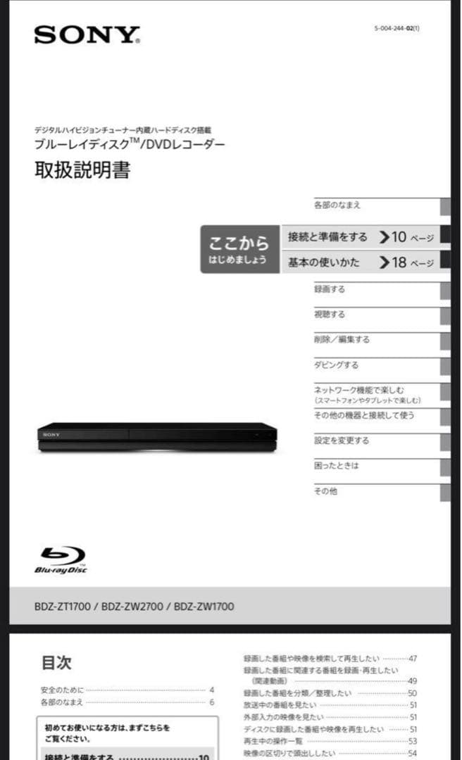 SONY ソニー ブルーレイレコーダー BDZ-ZW1700 2021年製
