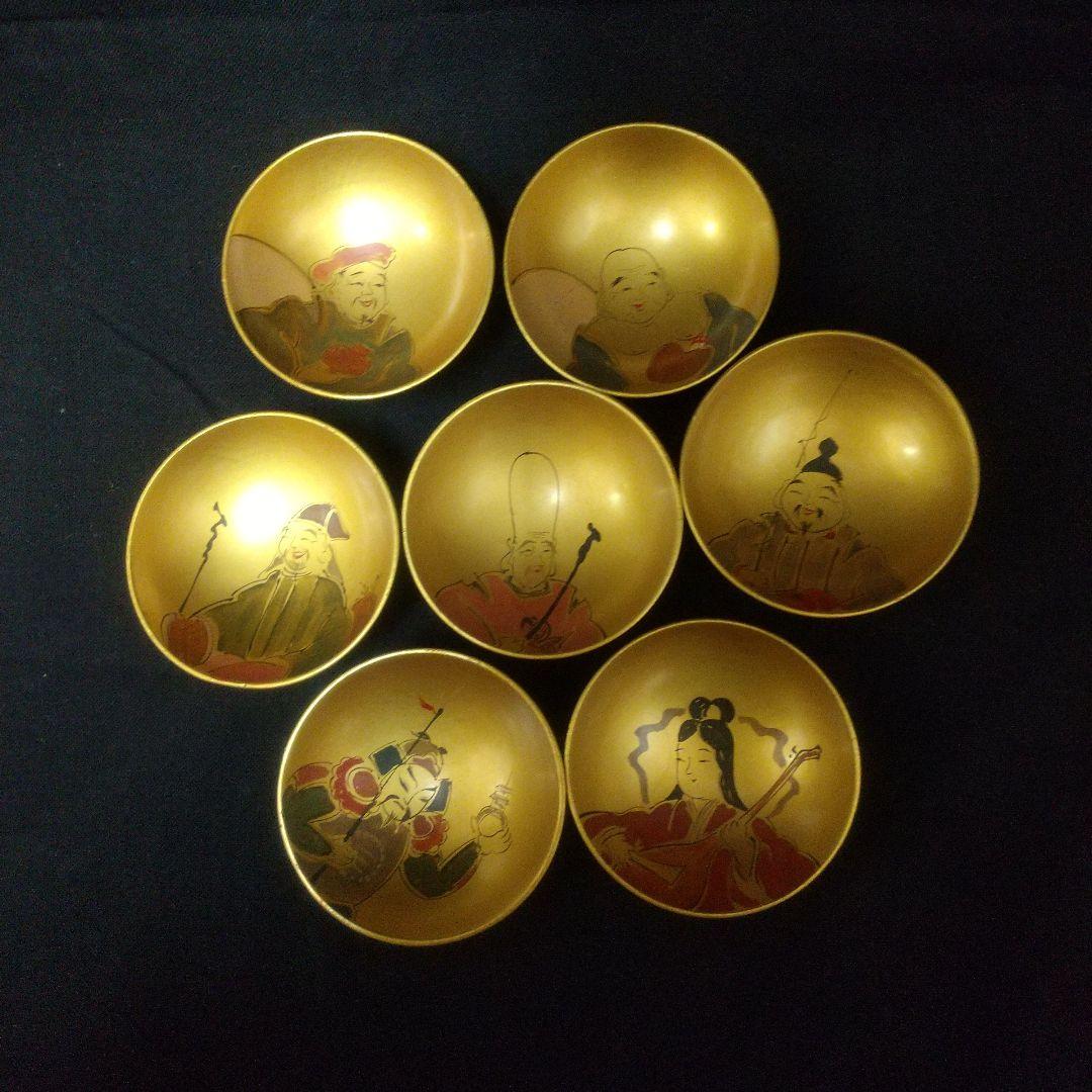 七福神 手描き 金箔木盃 縁起物